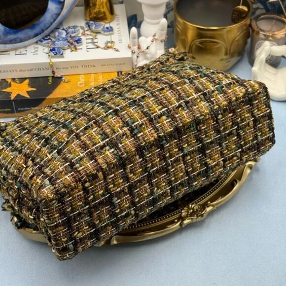 🆕 KURT GEIGER LONDON 🧿 NWOT Large Kensington X Tweed Shoulder Bag, Black Brown - Picture 8 of 16